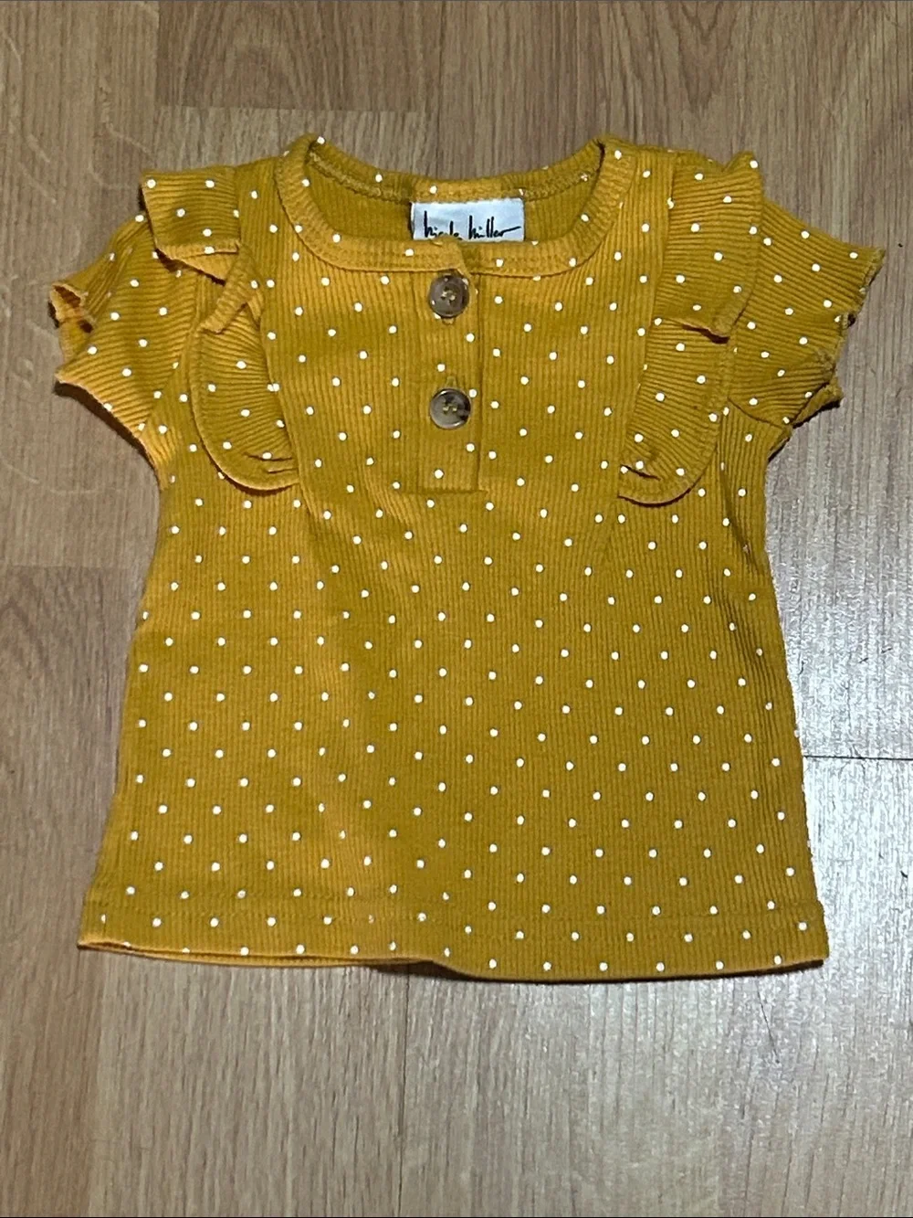 Nicole Miller Yellow Polka Dot Ruffle Sleeve Tee 3-6 Months NWOT